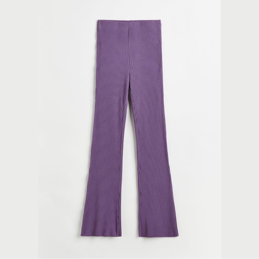 Purple Flare Ribbed Leggings